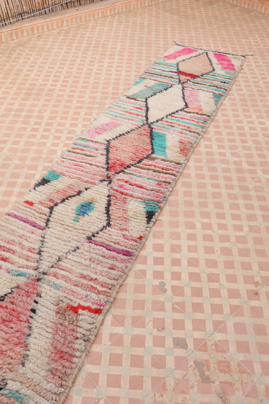 Tapis Couloir Boujad Marocain Coloré Losanges - 307 x 61 cm Néda