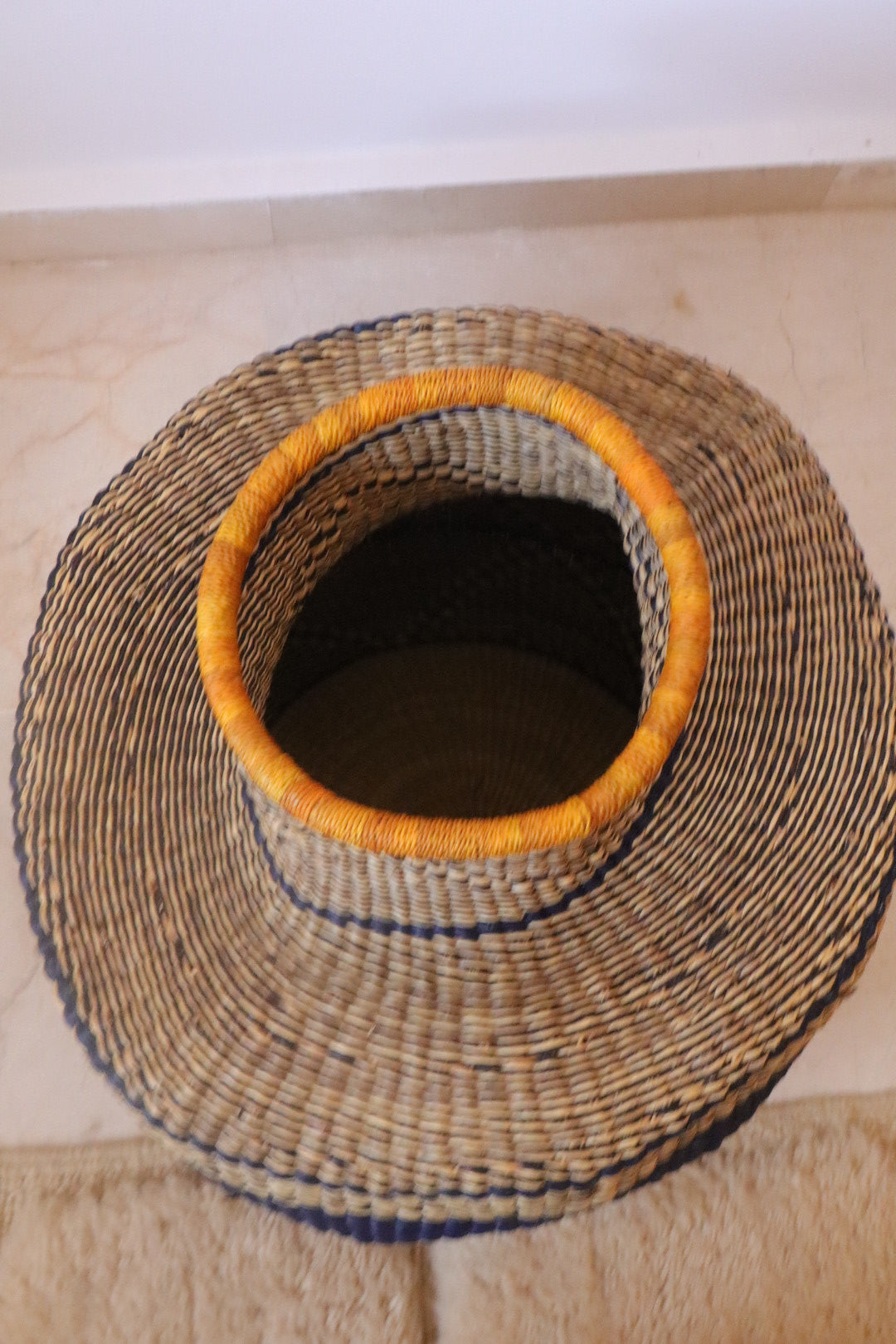 African decorative basket Burkina Faso Round - Mustard