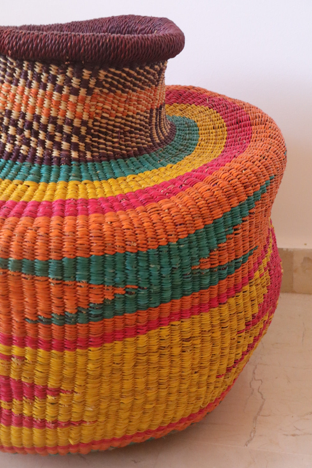 Panier Décoratif Africain Burkina Faso Rond - Multicolore