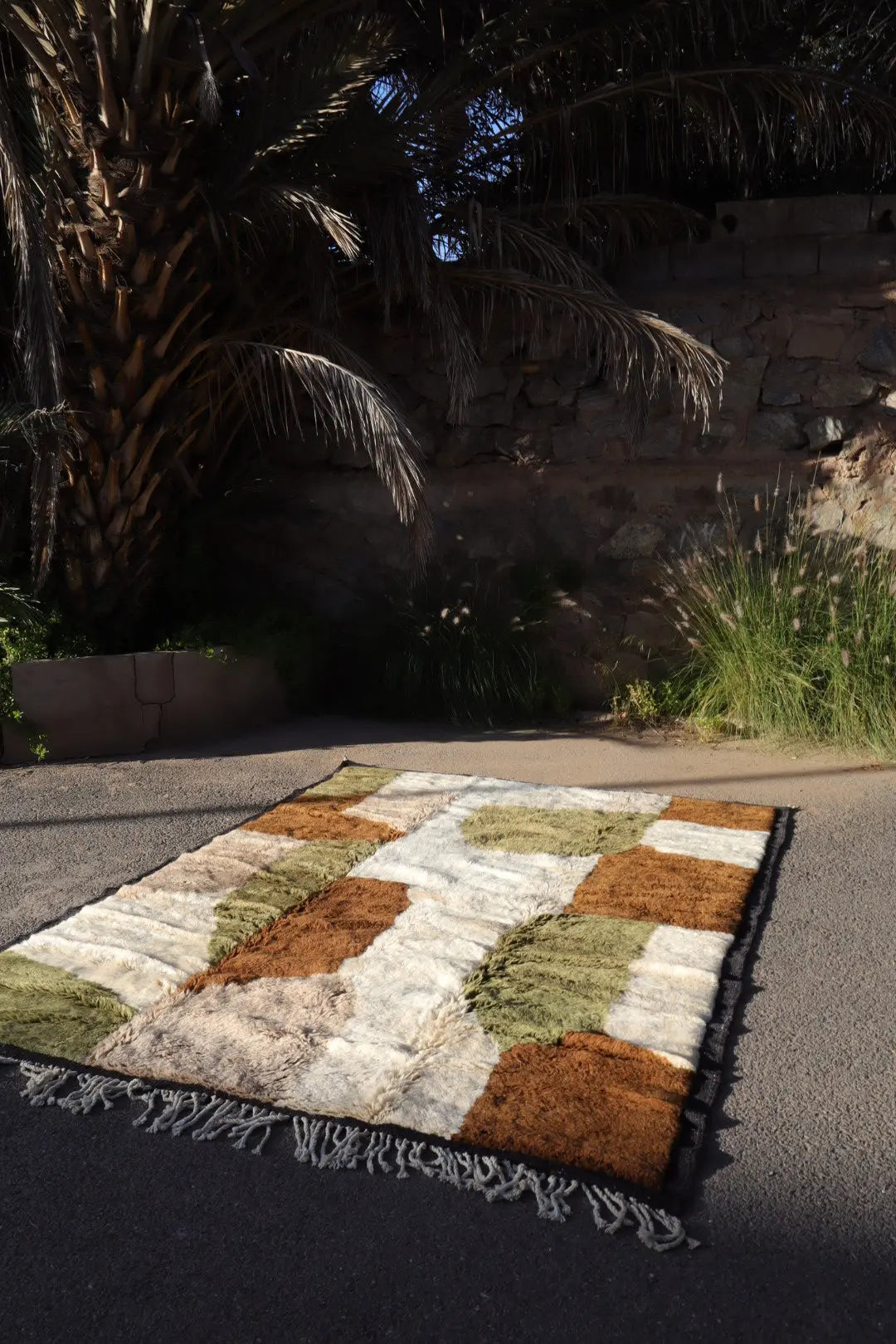 Tapis Berbère Mrirt Moderne Kaki Crème Marron - 310 x 210 cm Néda