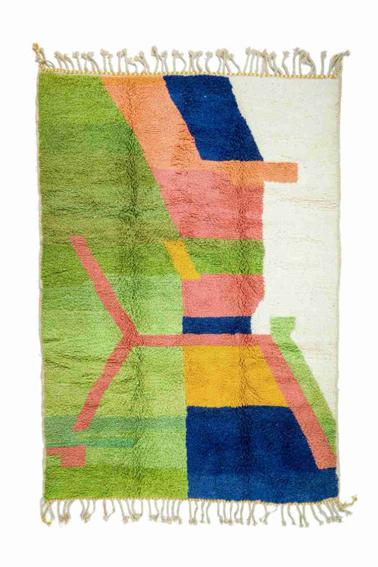 Berber carpet Béni Ouarain Coloré Moderne Bleu Vert Rose Jaune- 300 x 219 cm