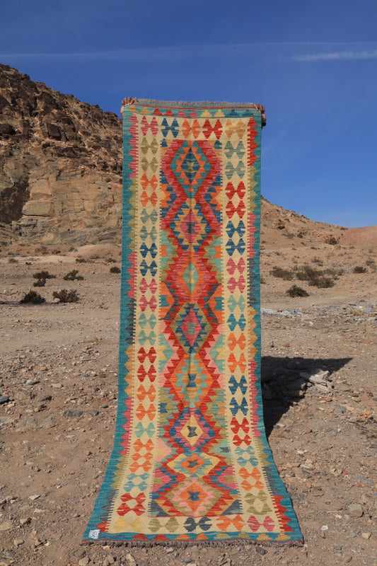 Tapis kilim afghan de couloir coloré multicolore en laine fait-main bohème 