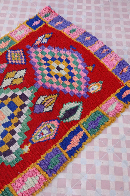 Tapis Berbère Azilal Vintage de Couloir Coloré Rouge - 214 x 91 cm Néda