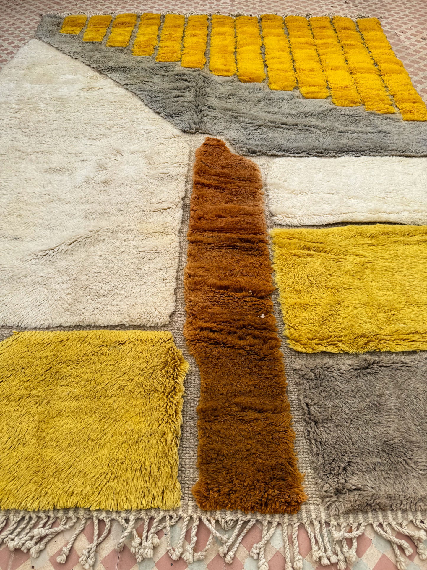 Alfombra bereber Mrirt Color Amarillo Marrón Gris- 290 x 214 cm