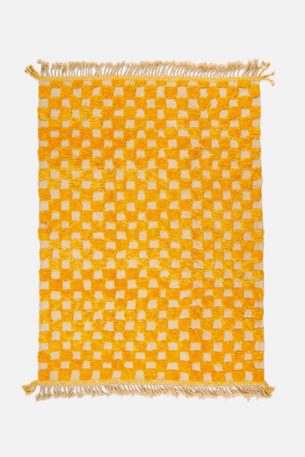 Beni Ouarain Berber checkered carpet in gold yellow and white - 288 x 209 cm