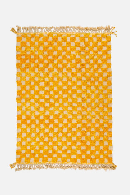 Tappeto berbero a quadri Beni Ouarain giallo oro e bianco - 288 x 209 cm