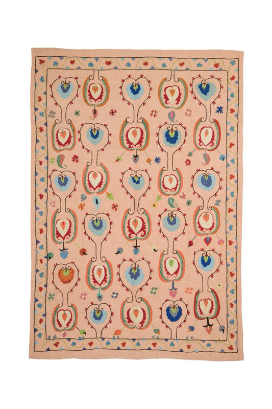 Tapis Kilim suzani tapis brodé fait main en laine Kilim suzani coloré rose saumon