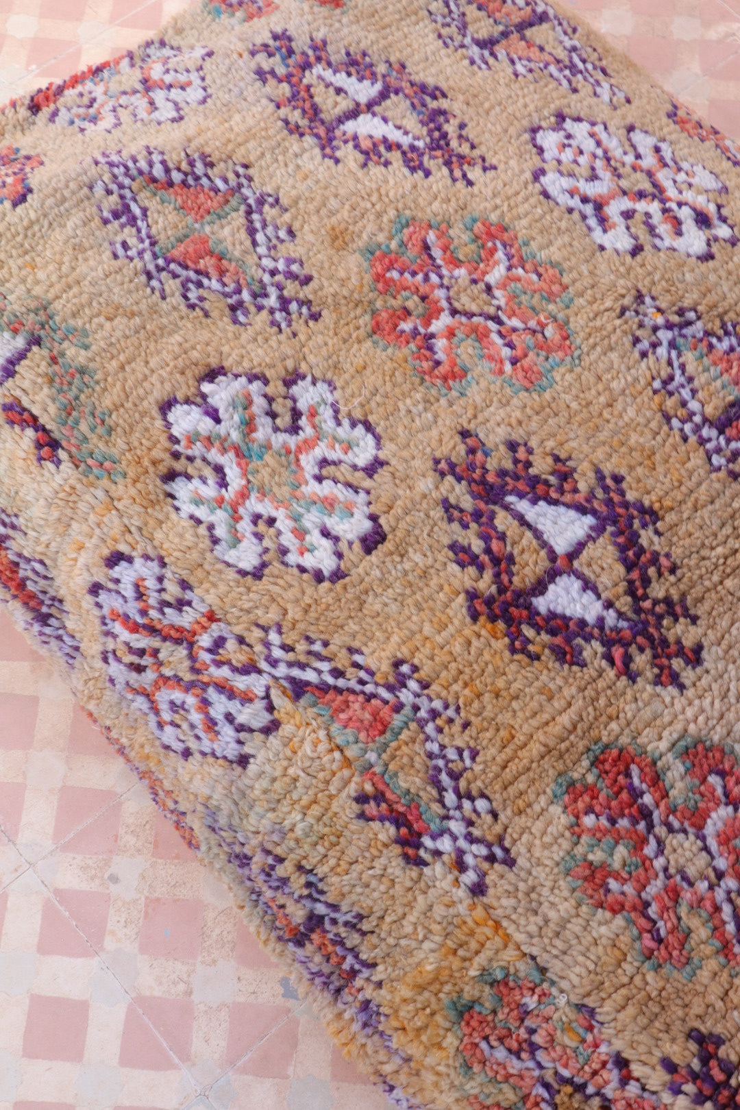 Pouf Berbère XL Beige Foncé à Motifs Néda