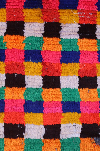 Tapis Berbère Azilal Vintage de Couloir Carreaux Multicolores - 242 x 99 cm Néda