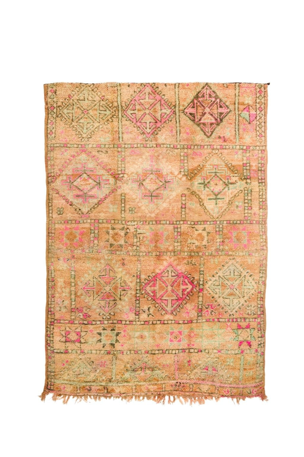 Tapis berbère ancien bohème chic Bleach beige et rose délavé 