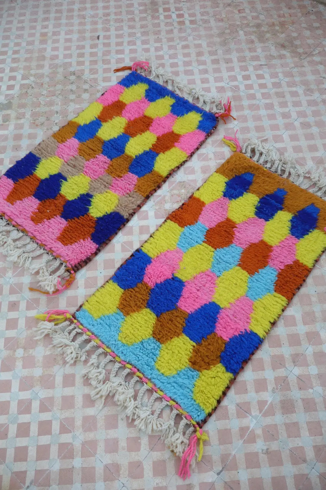 Duo de Tapis Berbères  Béni Ouarain Multicolore  - Descente de lit Néda