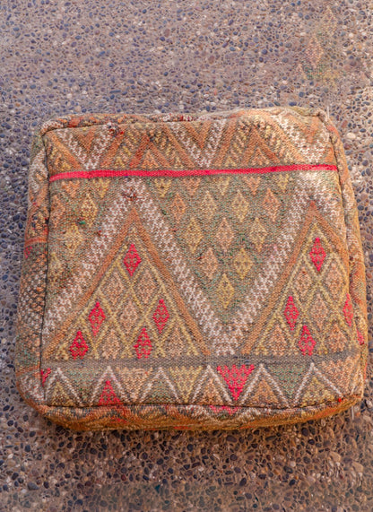 Pouf Kilim Berber Beige Rosa Fluo