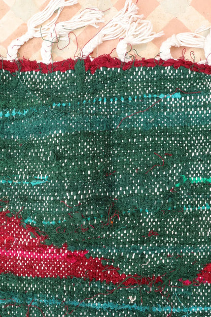 Tapis Berbère Coloré Kilim Boucherouite Vert Sapin et Bordeaux  - 248 x 145 cm Néda