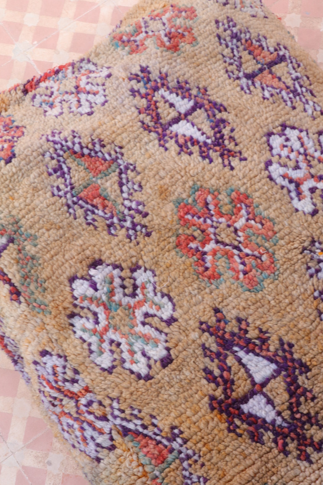 Pouf Berbère XL Beige Foncé à Motifs Néda