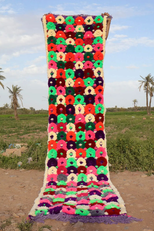 Tapis Berbère Couloir Azilal Violet à Motifs Reliefs Multicolores -300 x 77 cm Néda