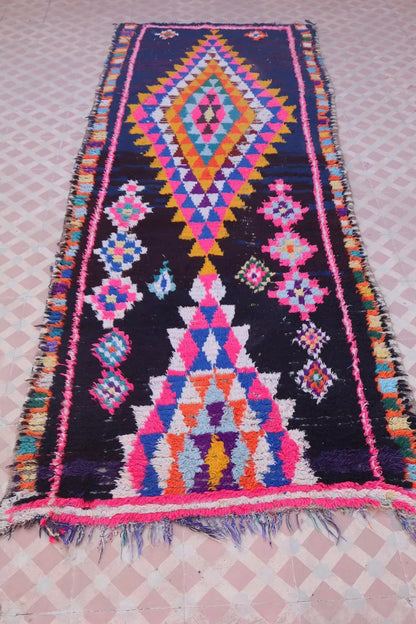 Tapis Berbère Azilal Vintage de Couloir Bleu Nuit Multicolore - 238 x 87 cm Néda