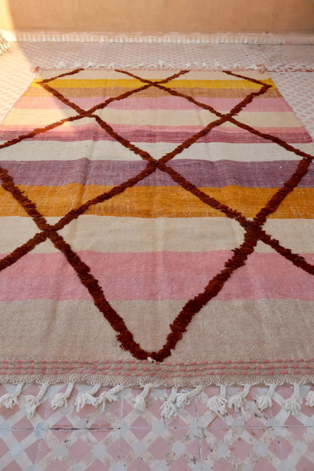 Tapis Berbère Kilim Zanafi Multicolore Coucher de Soleil  - 296 x 195 cm Néda
