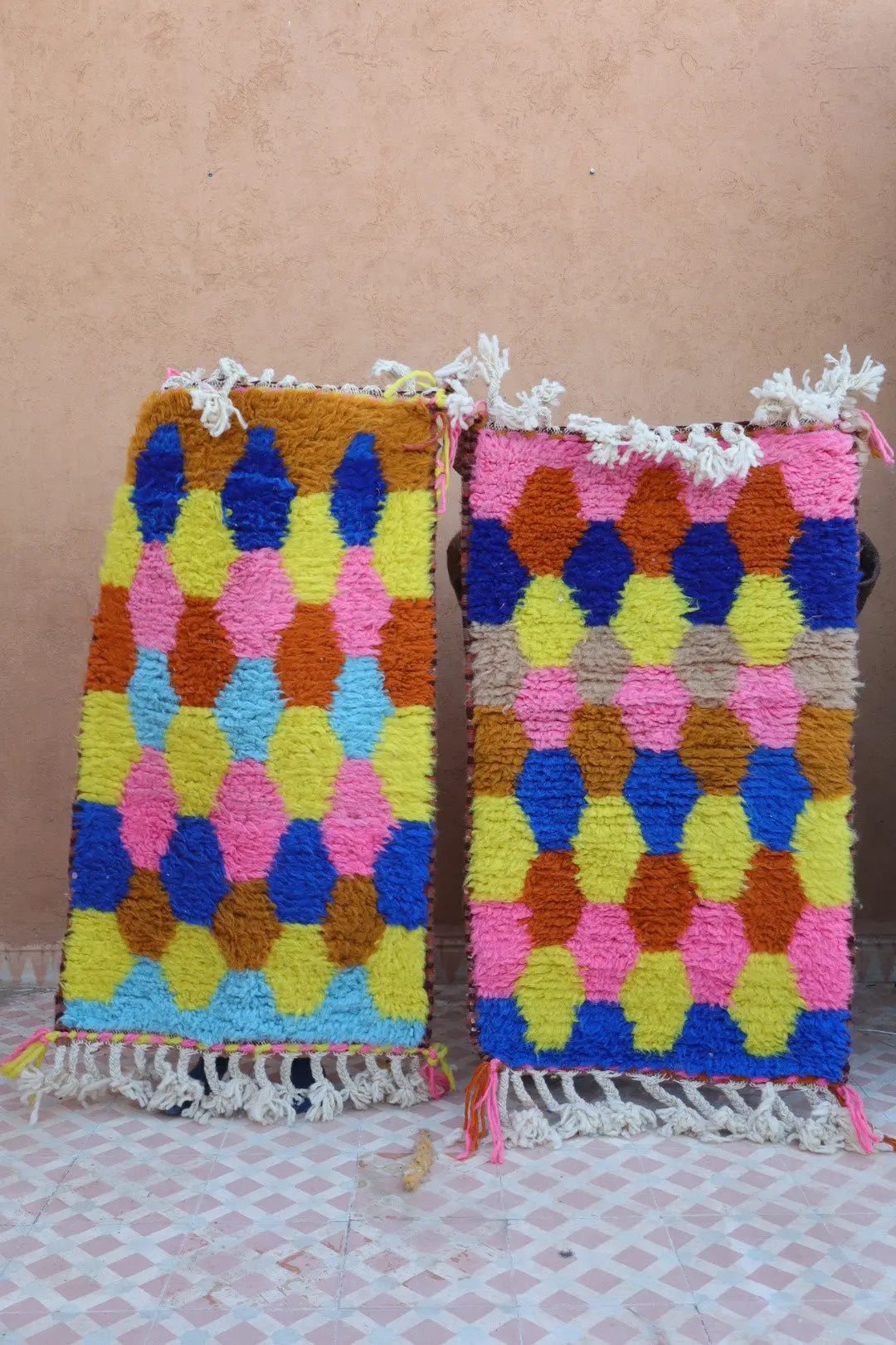 Duo de Tapis Berbères  Béni Ouarain Multicolore  - Descente de lit Néda