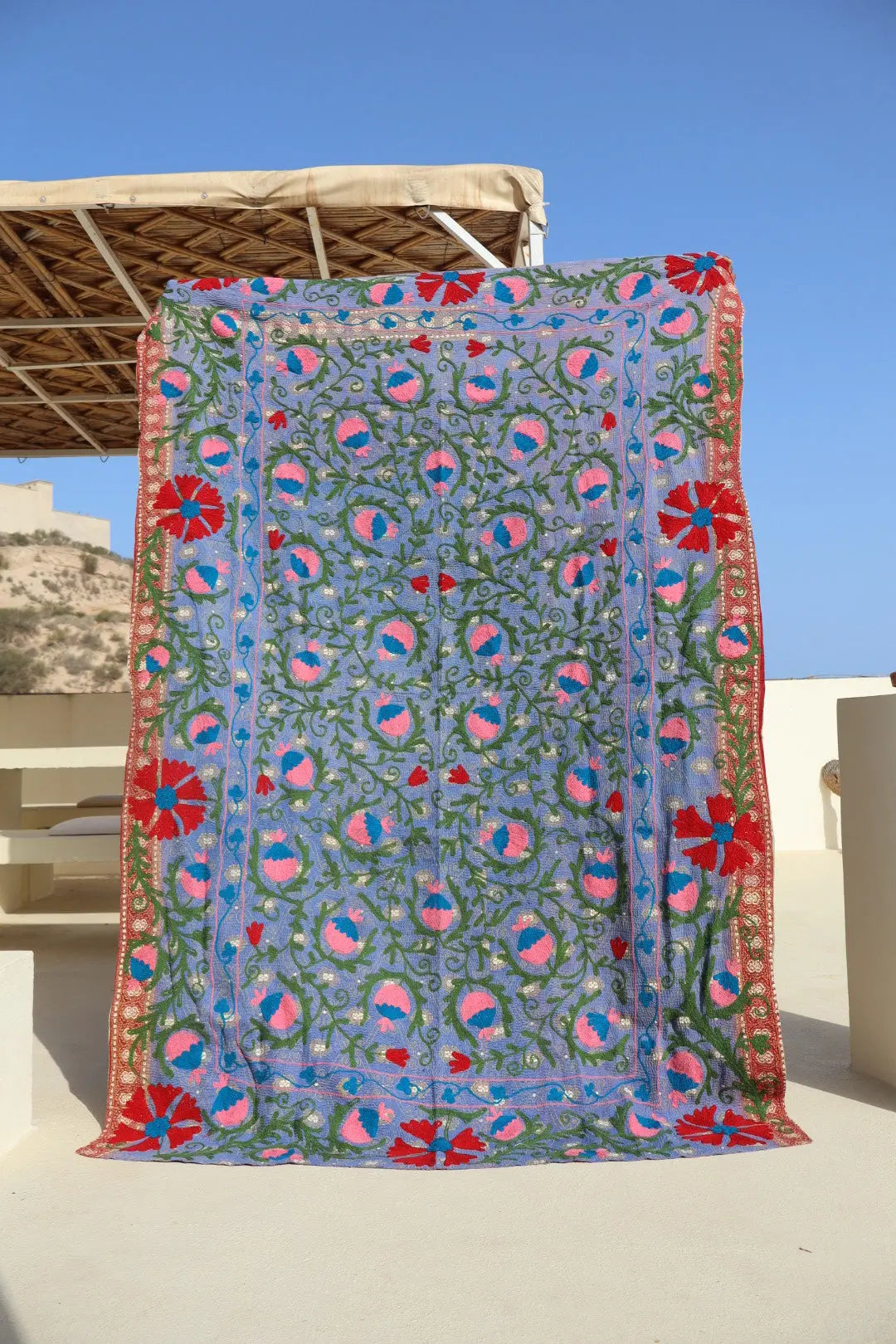 Kantha Suzani indien Brodé Multicolore Lilas– Coton Néda