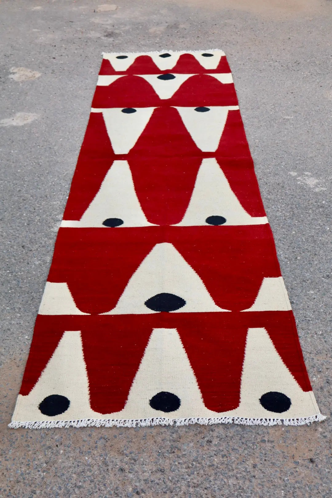 Tapis Kilim Afghan Couloir Moderne Rouge Blanc Noir - 304 x 80 cm Néda