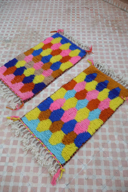 Duo de Tapis Berbères  Béni Ouarain Multicolore  - Descente de lit Néda