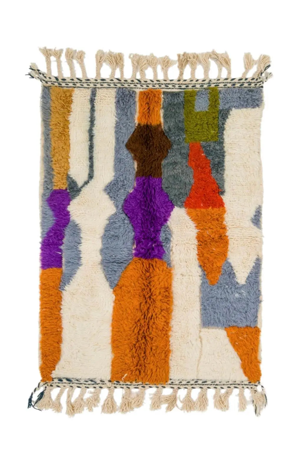 Tapis berbère descente de
Lit en laine fait main multicolore terracotta gris violet orange vert blanc moderne 