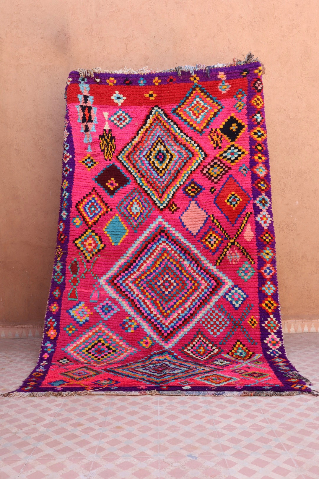 Tapis Berbère Azilal Vintage Coloré Rose - 240 x 139 cm Néda