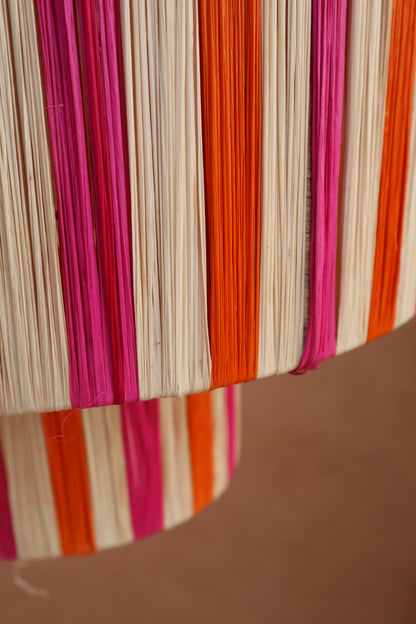 Pink, orange and natural raphia suspension - "Sunny"