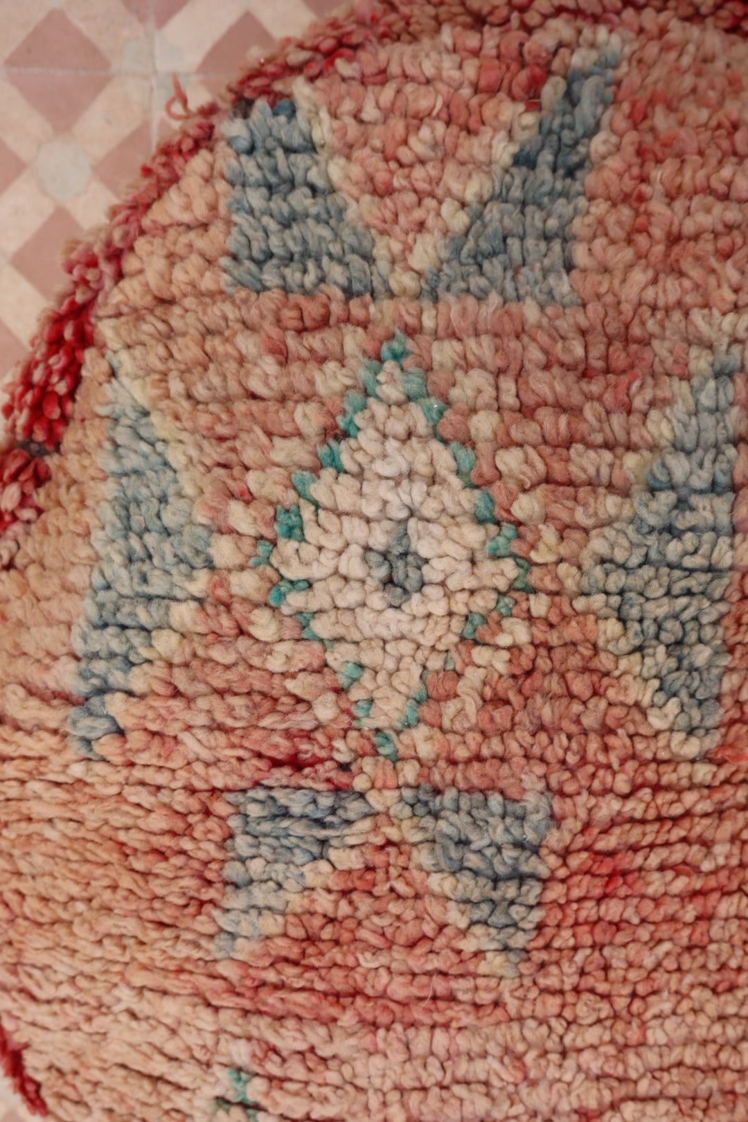 Pouf Berbère Rond BeigeTerracotta à Motifs Néda