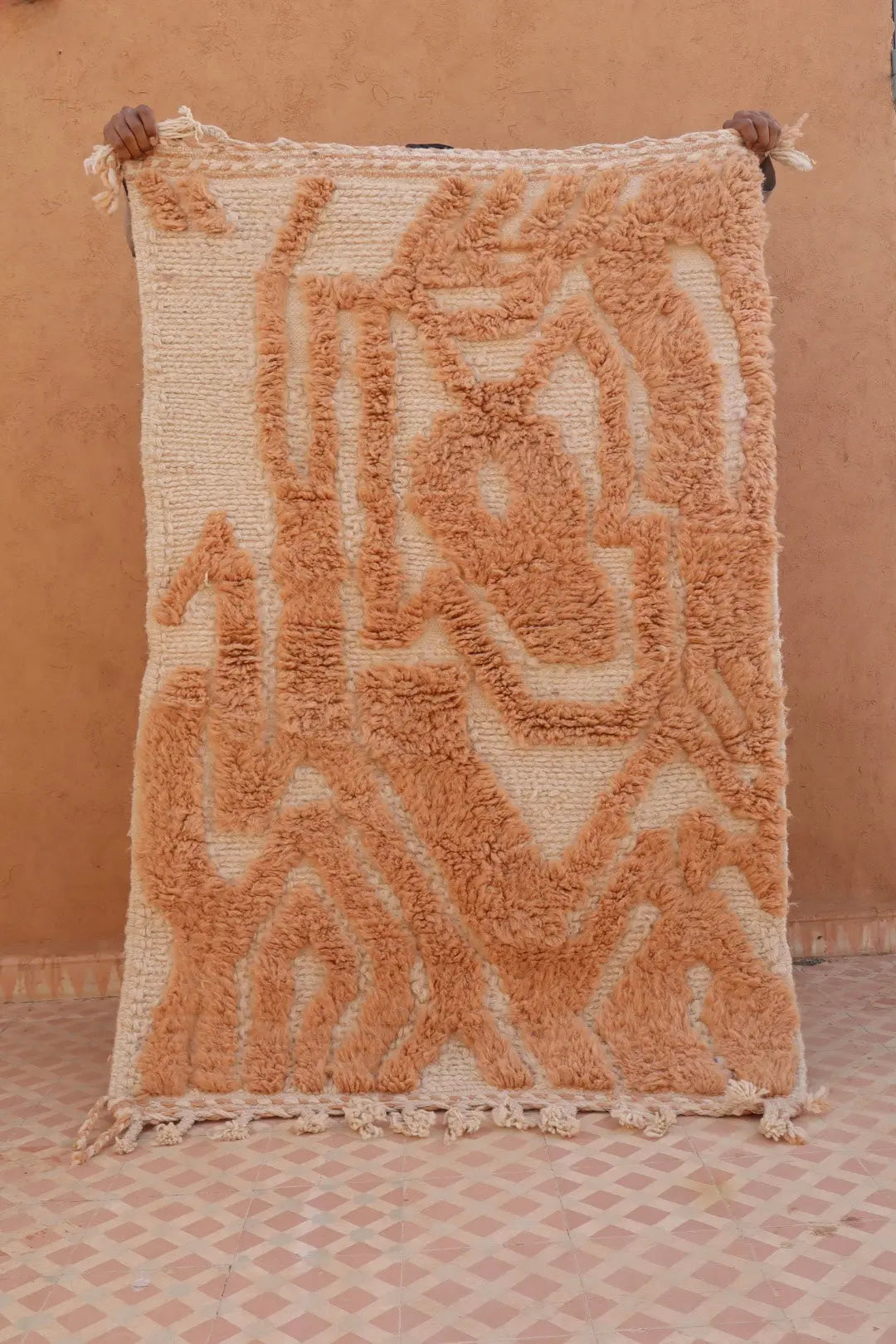 Tapis Berbère Beige à Reliefs Abstrait Béni Ouarain- 162 x 110 cm Néda