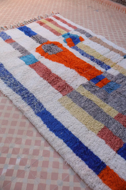 Tapis Berbère Azilal Écru Lignes Colorées- 249 x 157  cm Néda