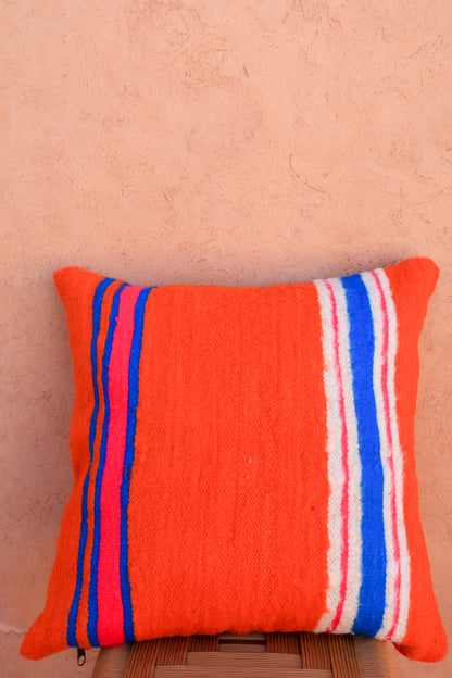 Coussin en Laine Rayé ELA - Orange Rose