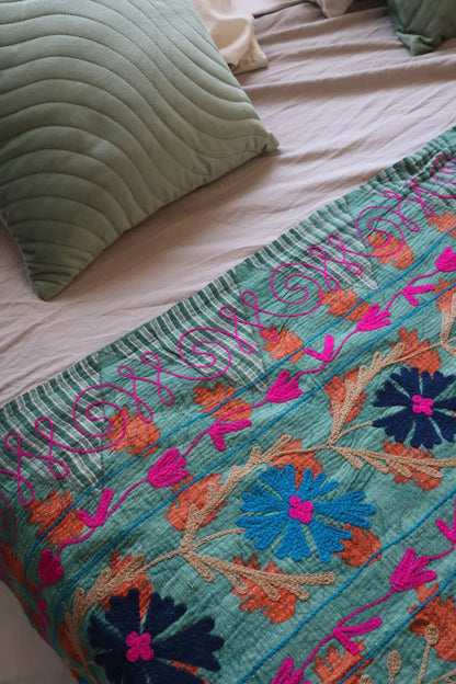 Kantha Suzani indien Brodé Multicolore Bleu– Coton Néda