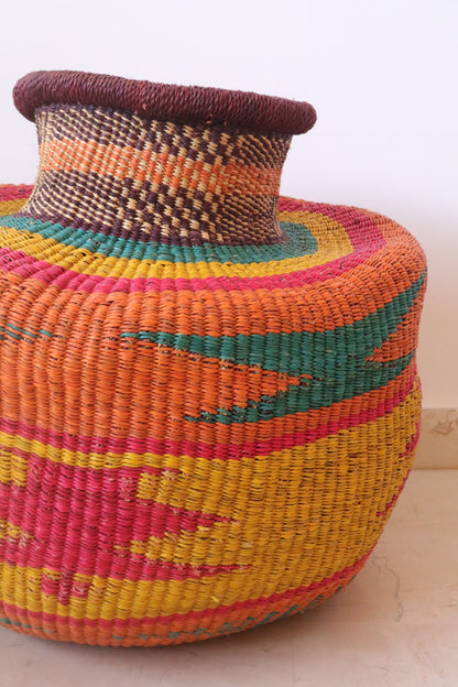 Panier Décoratif Africain Burkina Faso Rond - Multicolore