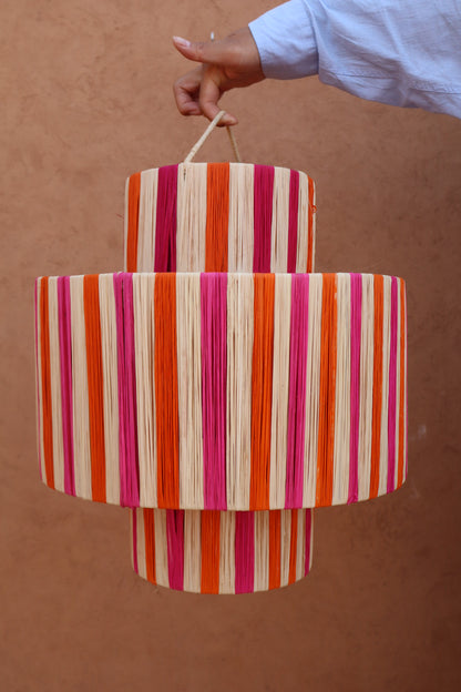 Pink, orange and natural raphia suspension - "Sunny"