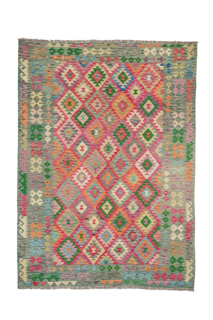 Traditional multicolored Afghan kilim carpet - 295 x 219 cm