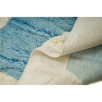 Tapis Berbère Mrirt Bleu Ciel et Blanc Moderne - 257 x 159 cm