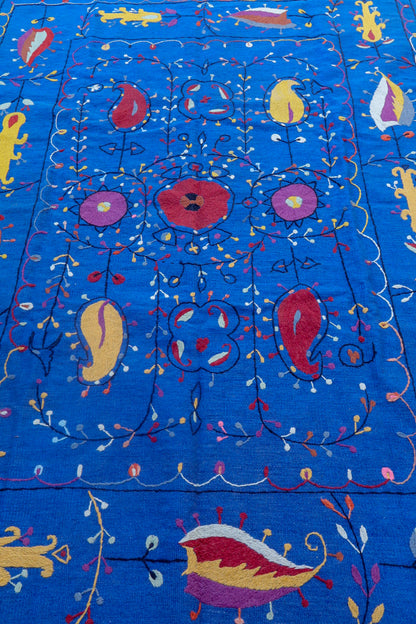 Kilim Afghan Suzani Blue Multicolor - 232 x 162 cm Alfombra