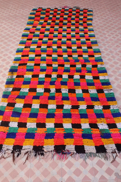 Tapis Berbère Azilal Vintage de Couloir Carreaux Multicolores - 242 x 99 cm Néda