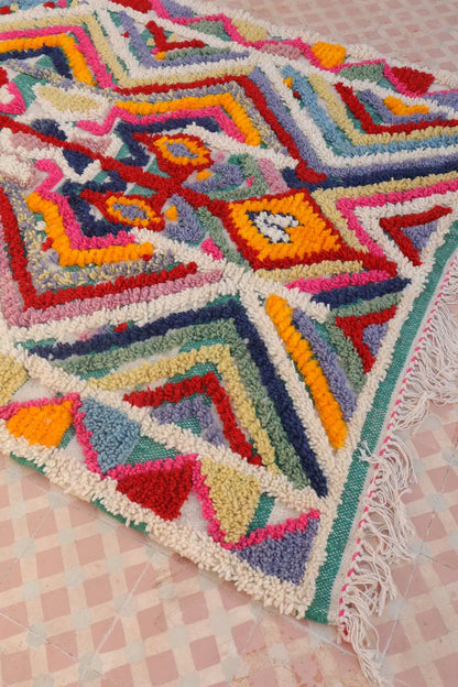 Tapis Berbère Coloré Azilal Trame et Motifs Verte-  240 x 152 cm Néda