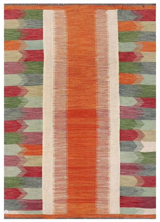 Tapis kilim en laine fait main orange vert rouge tapis kilim afghan moderne coloré 