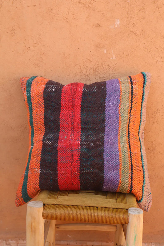 Coussin Haïk en Laine Rayé Multicolore Fait-Main ELA - Néda