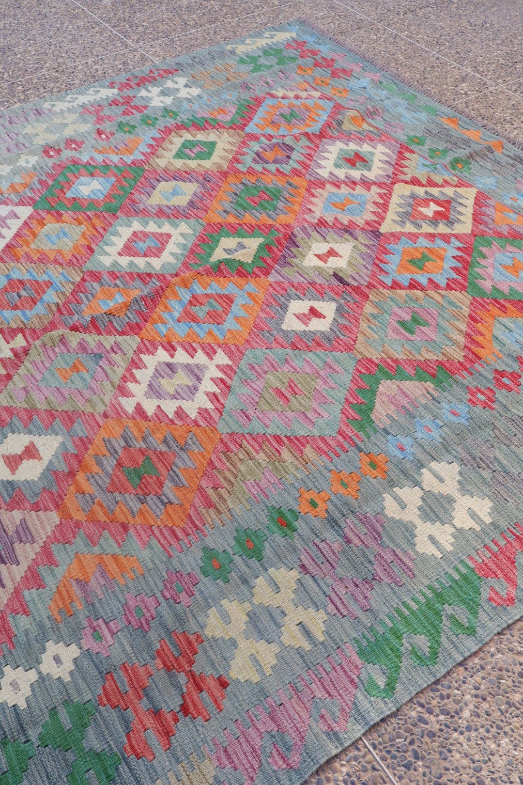 Traditional multicolored Afghan kilim carpet - 295 x 219 cm