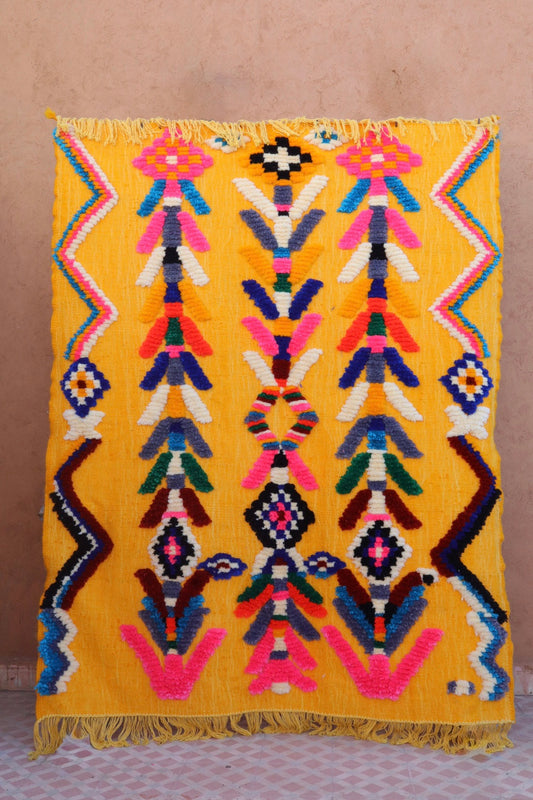 Alfombra Bereber de Colores Amarillo Sol Motivos Fluos-  190 x 142  cm Néda