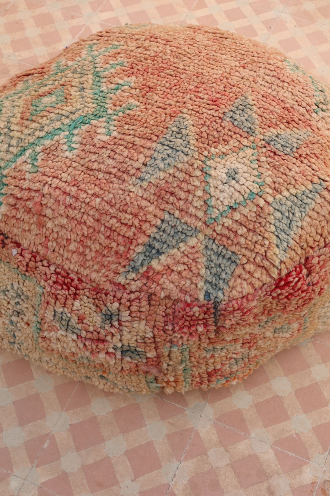 Pouf Berbère Rond BeigeTerracotta à Motifs Néda