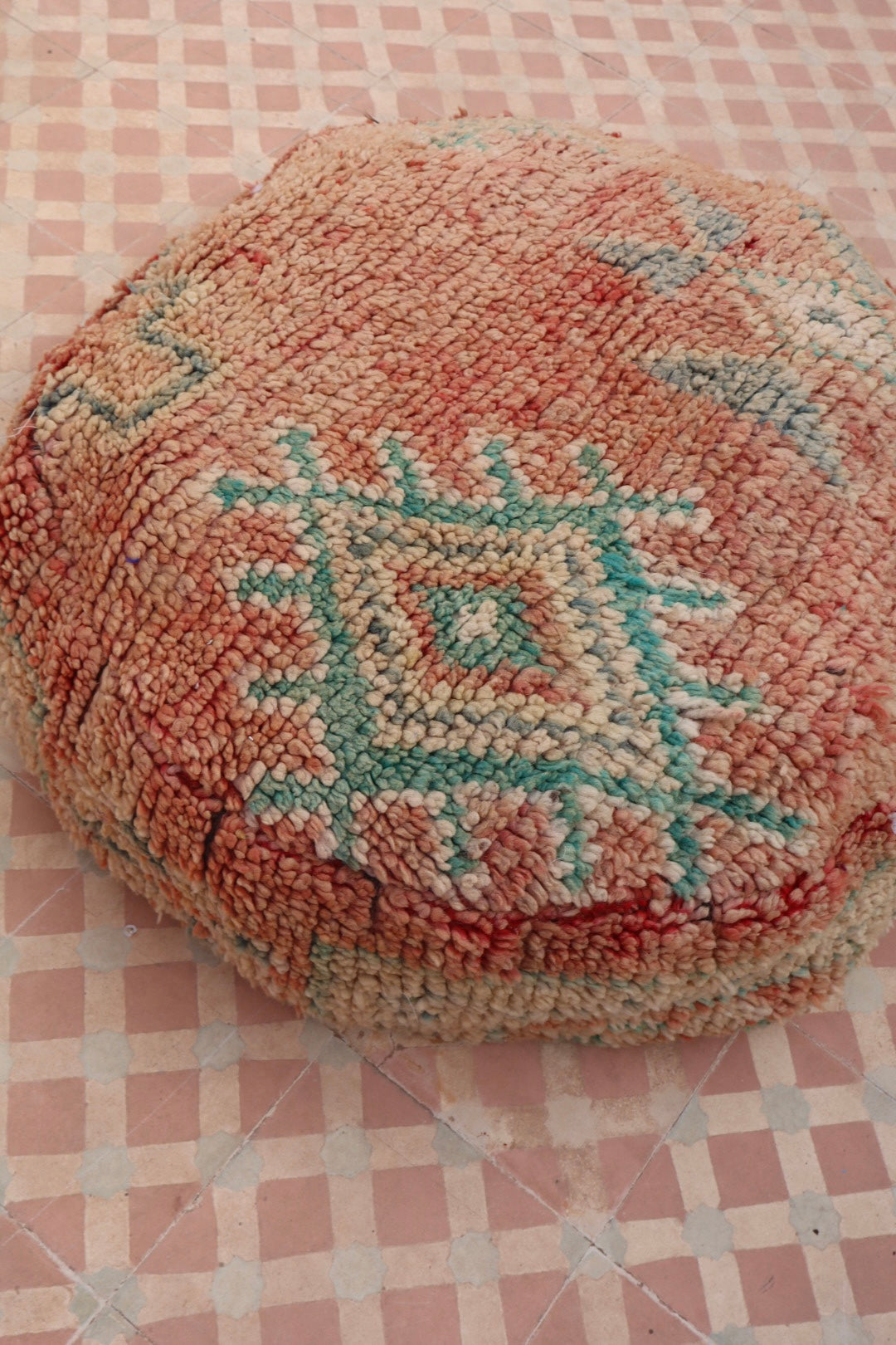 Pouf Berbère Rond BeigeTerracotta à Motifs Néda