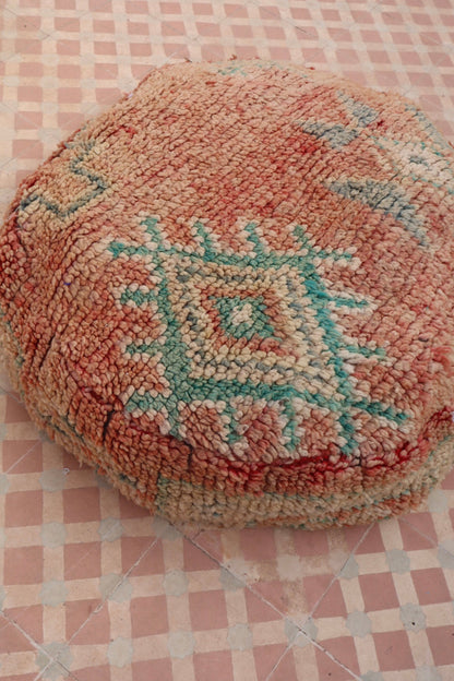 Pouf Berbère Rond BeigeTerracotta à Motifs Néda