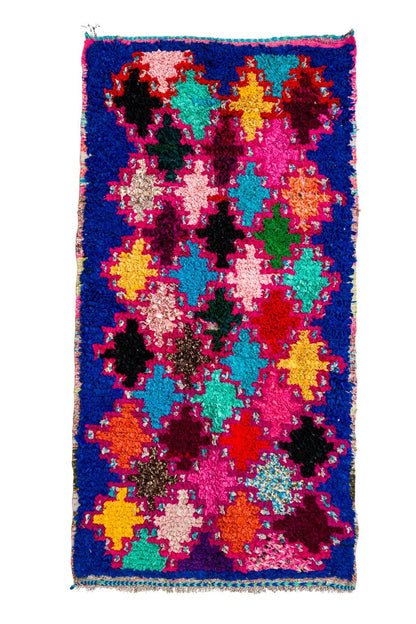 Tapis Berbère Boucherouite Bleu Klein et Multicolore - 246 x 196 cm