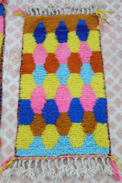 Duo de Tapis Berbères  Béni Ouarain Multicolore  - Descente de lit Néda