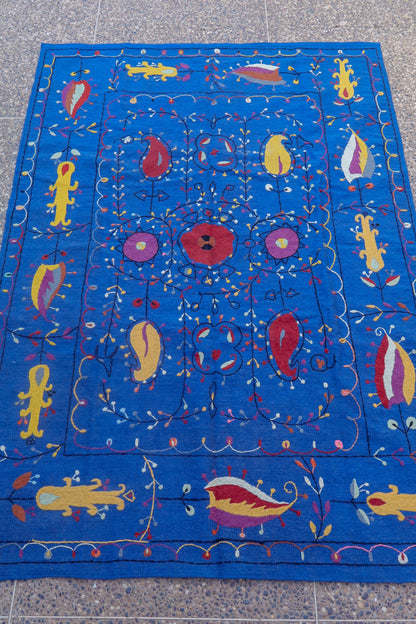 Tapis Kilim Suzani Bleu Multicolore – 232 x 162 cm